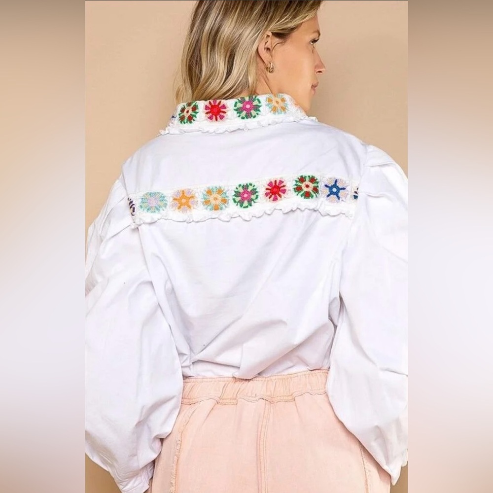 NWT POL Granny Square White Blouse Size Small